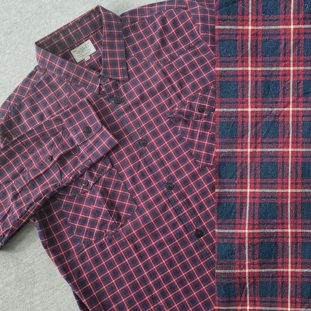 Lee Cooper Men's XXL Plaid Button Up Shirt Red Navy Long Sleeve Casual